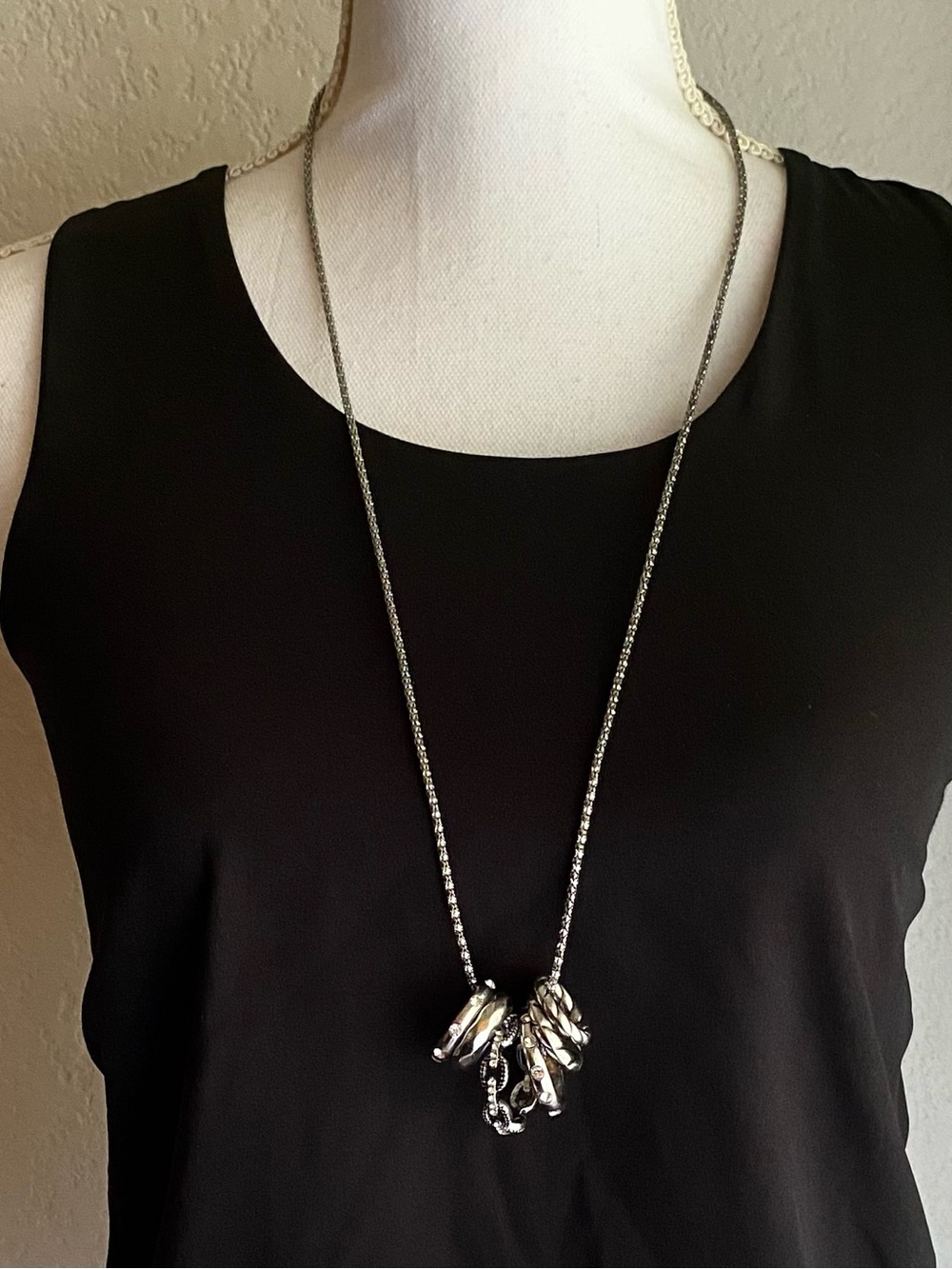 paparazzi Silver Long Pendant Necklace with Clustered Charms